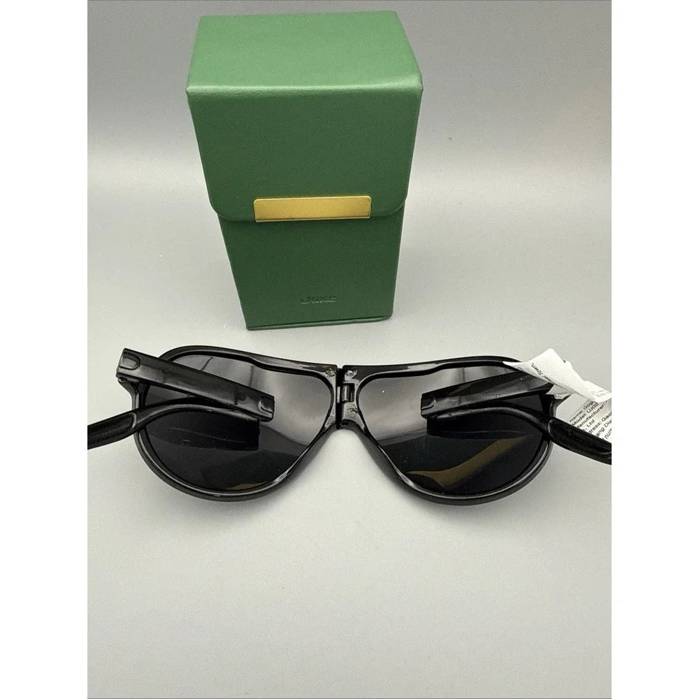 ULIKE NWT Polarized Authentic Folding Black Aviator Sunglasses & Green case NEW